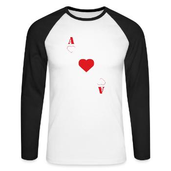 Ass Karte Herz Glück Liebe Geschenk Freude - Unisex Baseballshirt langarm - Weiß/Schwarz - Vorne - Nik (191cm)