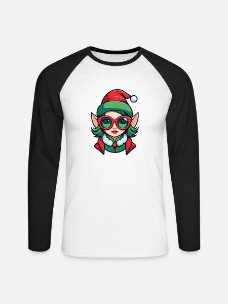 Elf Christmas Drawing - Unisex Long Sleeve Baseball T-Shirt - white/black
