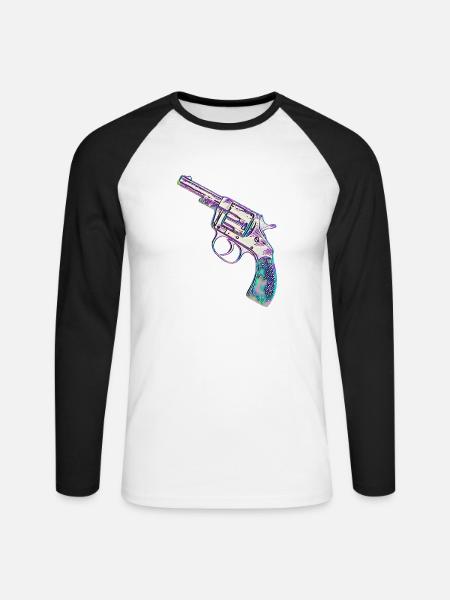 Bunter Revolver - Unisex Baseballshirt langarm - Weiß/Schwarz