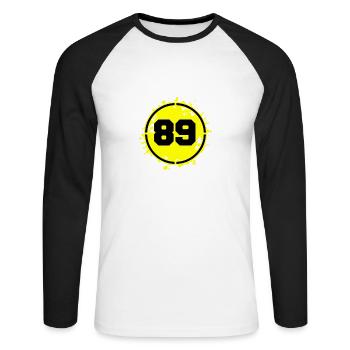 89 Zahl Klecks - Unisex Baseballshirt langarm - Weiß/Schwarz - Vorne - Nik (191cm)