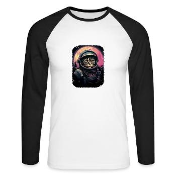 Katze Schwerelosigkeit Astronaut für einen Katzen - Unisex Baseballshirt langarm - Weiß/Schwarz - Vorne - Nik (191cm)