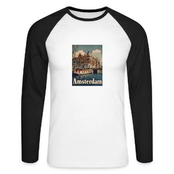 Vintage Amsterdam Kanal Niederlande Holland - Unisex Baseballshirt langarm - Weiß/Schwarz - Vorne - Nik (191cm)
