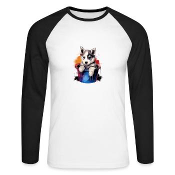 Siberian Husky Niedlicher Hund Farbeimer - Unisex Baseballshirt langarm - Weiß/Schwarz - Vorne - Nik (191cm)