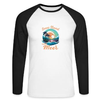 Sonne Strand Meer Sonnenuntergang für Strand - Unisex Baseballshirt langarm - Weiß/Schwarz - Vorne - Nik (191cm)