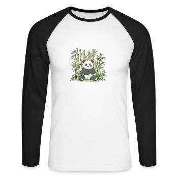 Niedlicher Panda Bambus Wald Tier Tierwelt - Unisex Baseballshirt langarm - Weiß/Schwarz - Vorne - Nik (191cm)