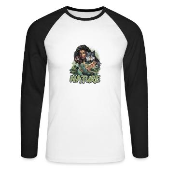 Natur Wolf Eule Schildkröte Frau für - Unisex Baseballshirt langarm - Weiß/Schwarz - Vorne - Nik (191cm)
