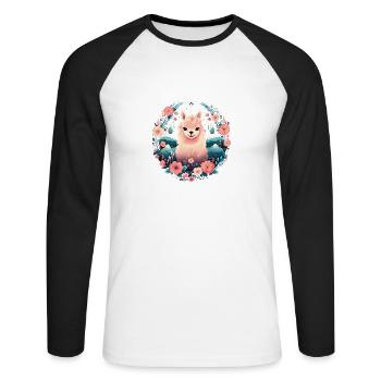Alpaka Lama Blumen für Alpakaliebhaber - Unisex Baseballshirt langarm - Weiß/Schwarz - Vorne - Nik (191cm)