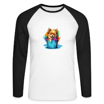 Zwergspitz Niedlicher Pomeranian Hund Farbeimer - Unisex Baseballshirt langarm - Weiß/Schwarz - Vorne - Nik (191cm)
