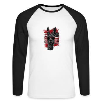 Coole Amerika Llama Sonnenbrille Patriotisch - Unisex Baseballshirt langarm - Weiß/Schwarz - Vorne - Nik (191cm)
