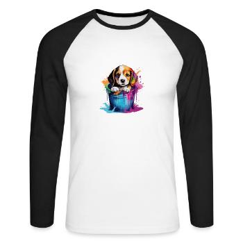 Beagle Niedlicher Hund Farbeimer - Unisex Baseballshirt langarm - Weiß/Schwarz - Vorne - Nik (191cm)