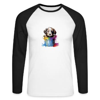 Niedlicher Hund Farbeimer für einen Hundebesitzer - Unisex Baseballshirt langarm - Weiß/Schwarz - Vorne - Nik (191cm)