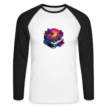 Retro-Sonnenuntergang Keyboard Tropical Vibes für - Unisex Baseballshirt langarm - Weiß/Schwarz - Vorne - Nik (191cm)