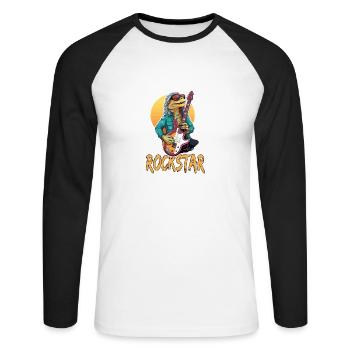 Reptil-Musiker mit E-Gitarre - Unisex Baseballshirt langarm - Weiß/Schwarz - Vorne - Nik (191cm)