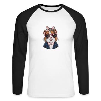 Coole Meerschweinchen mit Herz-Sonnenbrille - Unisex Baseballshirt langarm - Weiß/Schwarz - Vorne - Nik (191cm)