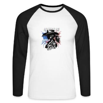 Patriotisches Amerikanisches Mädchen USA für - Unisex Baseballshirt langarm - Weiß/Schwarz - Vorne - Nik (191cm)