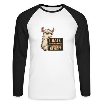 I Hate Morning People für einen Morgenmuffel - Unisex Baseballshirt langarm - Weiß/Schwarz - Vorne - Nik (191cm)