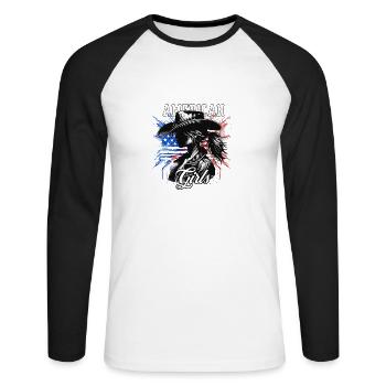 Patriotisches Amerikanisches Mädchen USA für - Unisex Baseballshirt langarm - Weiß/Schwarz - Vorne - Nik (191cm)
