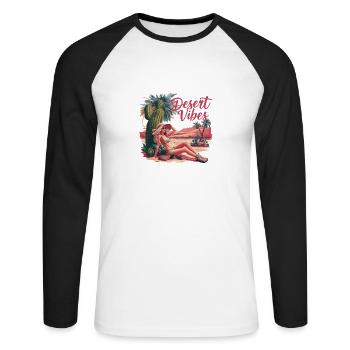 Sonnenuntergang Desert Vibes Urlaub Abenteuer - Unisex Baseballshirt langarm - Weiß/Schwarz - Vorne - Nik (191cm)
