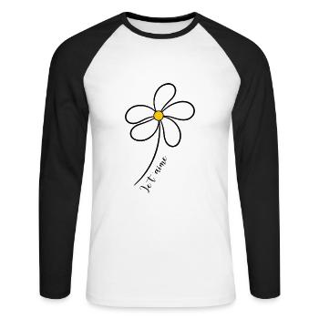 ICH LIEBE DICH. ICH LIEBE DICH. LIEBE. LIEBE. HERZ. BLUME - Unisex Baseballshirt langarm - Weiß/Schwarz - Vorne - Nik (191cm)