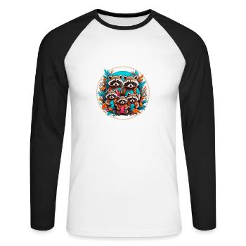 Süße liebenswerte Waschbärenfamilie - Unisex Baseballshirt langarm - Weiß/Schwarz - Vorne - Nik (191cm)