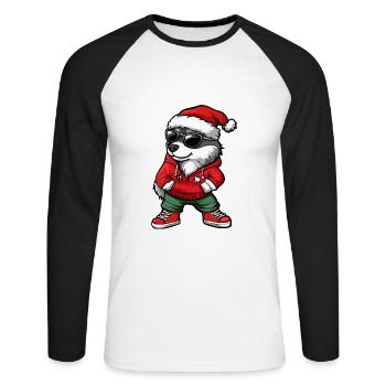 Husky Chien Noël Noël - T-shirt baseball manches longues Homme - blanc/noir - Devant - Nik (191cm)