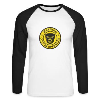 Symbolsymbol für Überwachungskameras in Verwendung. Stationäre Videoüberwachung - Unisex Baseballshirt langarm - Weiß/Schwarz - Vorne - Nik (191cm)