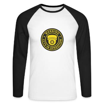 Symbolsymbol für Überwachungskameras in Verwendung. Stationäre Videoüberwachung - Unisex Baseballshirt langarm - Weiß/Schwarz - Vorne - Nik (191cm)