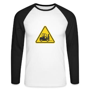 Achtung Gabelstapler, Gabelstapler-Symbolsymbol. Logistisch - Unisex Baseballshirt langarm - Weiß/Schwarz - Vorne - Nik (191cm)