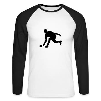 Kegeln - Kegler - Bowling - Unisex Baseballshirt langarm - Weiß/Schwarz - Vorne - Nik (191cm)
