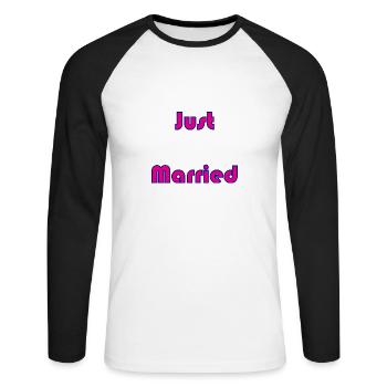 ICH HABE GERADE GEHEIRATET. Junggesellinnenabschied. HEILIGER VALENTINSTAG. PAAR - Unisex Baseballshirt langarm - Weiß/Schwarz - Vorne - Nik (191cm)