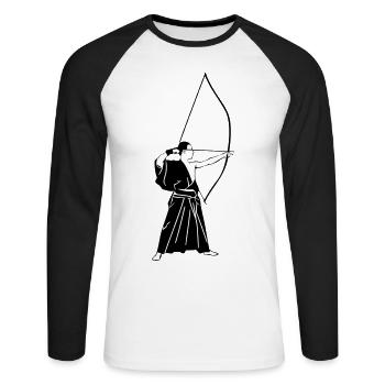Kyudo - Japanisches Bogenschießen - Unisex Baseballshirt langarm - Weiß/Schwarz - Vorne - Nik (191cm)