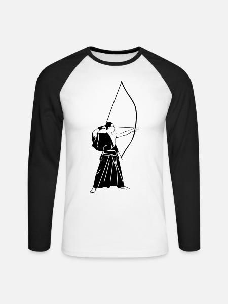 Kyudo - Japans boogschieten - Mannen baseballshirt lange mouw - wit/zwart