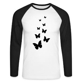 Schmetterlinge fliegen - Unisex Baseballshirt langarm - Weiß/Schwarz - Vorne - Nik (191cm)