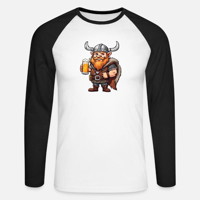 Fröhlicher Wikinger mit Bier - Unisex Baseballshirt langarm - Weiß/Schwarz