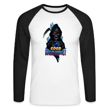 Neon Grim Reaper Bonjour - T-shirt baseball manches longues Homme - blanc/noir - Devant - Nik (191cm)