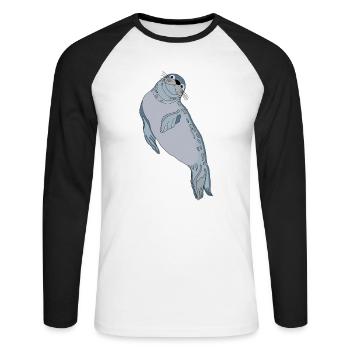 Sceau d’étanchéité - T-shirt baseball manches longues Homme - blanc/noir - Devant - Nik (191cm)