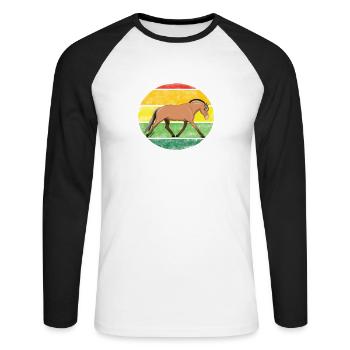 Retro Norwegisches Fjordpferd ohne Schrift - Unisex Baseballshirt langarm - Weiß/Schwarz - Vorne - Nik (191cm)