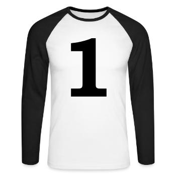 number - 1 - one - Unisex Long Sleeve Baseball T-Shirt - white/black - Front - Nik (191cm)