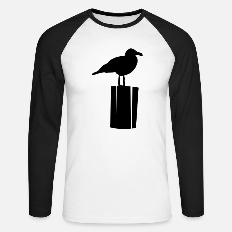 Möwe sitzend - Unisex Baseballshirt langarm - Weiß/Schwarz