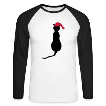 Christmas - Cat - Unisex Long Sleeve Baseball T-Shirt - white/black - Front - Nik (191cm)