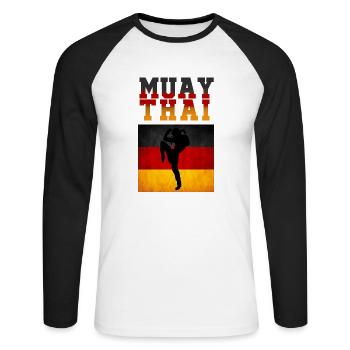 Muay Thai Germany - Unisex Baseballshirt langarm - Weiß/Schwarz - Vorne - Nik (191cm)