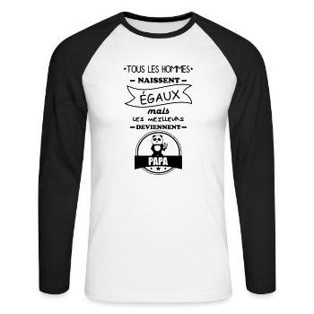 homme papa,cadeau père,futur papa - T-shirt baseball manches longues Homme - blanc/noir - Devant - Nik (191cm)