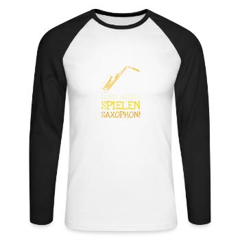 Saxophonistin Saxophon Spielerin - Unisex Baseballshirt langarm - Weiß/Schwarz - Vorne - Nik (191cm)