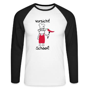 Vorsicht schaaf! - Unisex Baseballshirt langarm - Weiß/Schwarz - Vorne - Nik (191cm)