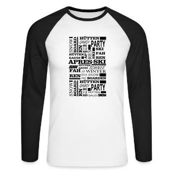 Skifahren - Apres ski - Winter - Weihnachten - Unisex Baseballshirt langarm - Weiß/Schwarz - Vorne - Nik (191cm)