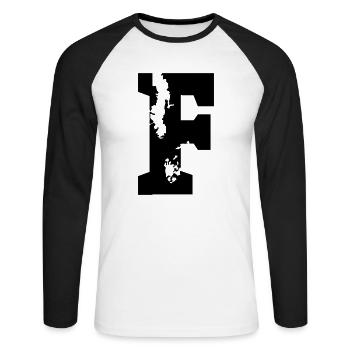 F - Buchstabe - Unisex Baseballshirt langarm - Weiß/Schwarz - Vorne - Nik (191cm)