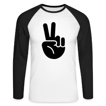 peace hand - Unisex Baseballshirt langarm - Weiß/Schwarz - Vorne - Nik (191cm)