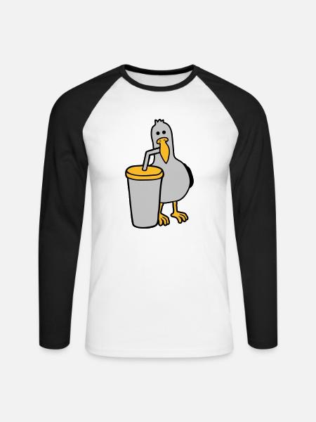Seagull drinks cola drink - Unisex Long Sleeve Baseball T-Shirt - white/black