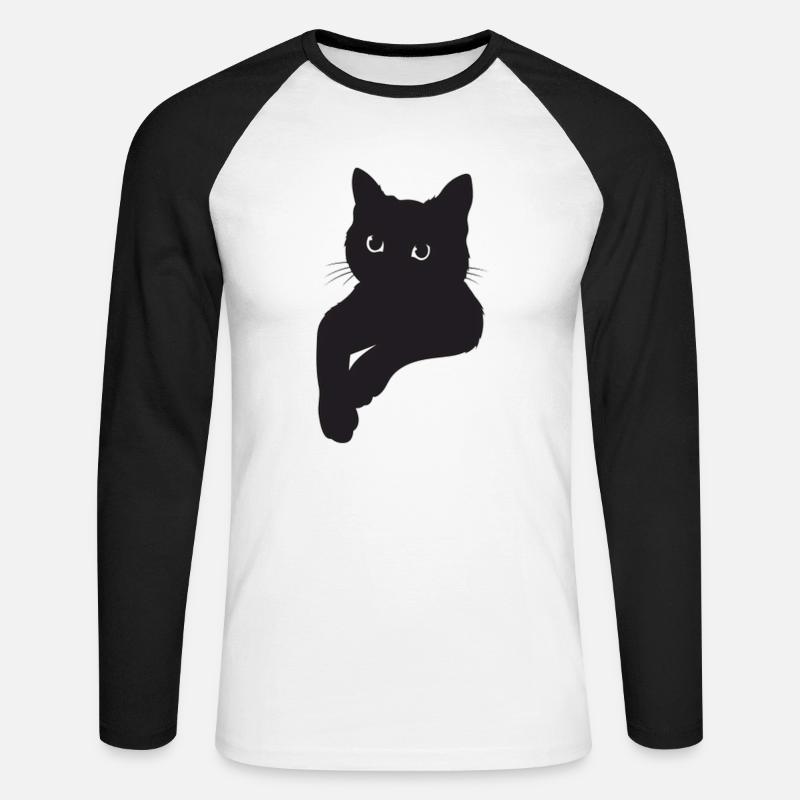 Schwarze Katze Pose - Unisex Baseballshirt langarm - Weiß/Schwarz