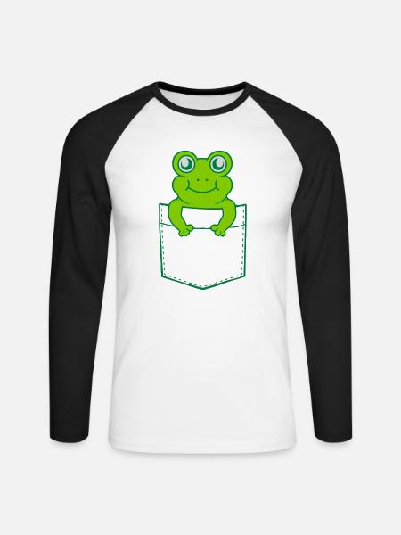 Unterwegs Hemdtasche Frosch Comic - Unisex Baseballshirt langarm - Weiß/Schwarz